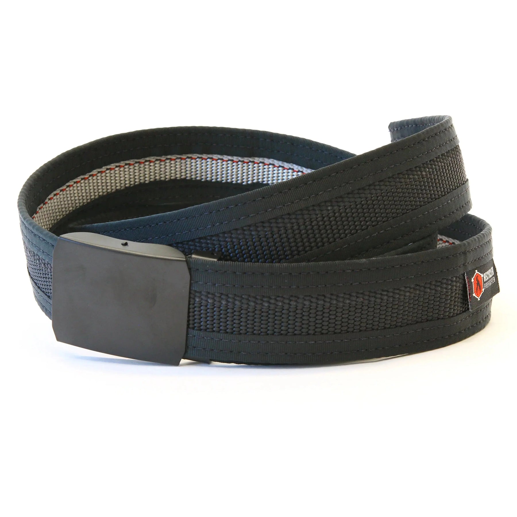 Black fire hose everyday carry belt with a matte black friction buckle.
