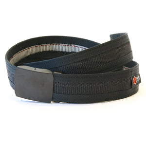 Black fire hose everyday carry belt with a matte black friction buckle.