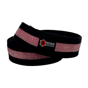 Recycled Firefighter black and pink fire hose EDC belt with logo.
