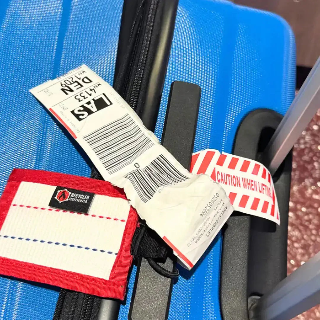 Firehose Luggage Tag by Recycled Firefighter, handmade leather goods detail photo 3