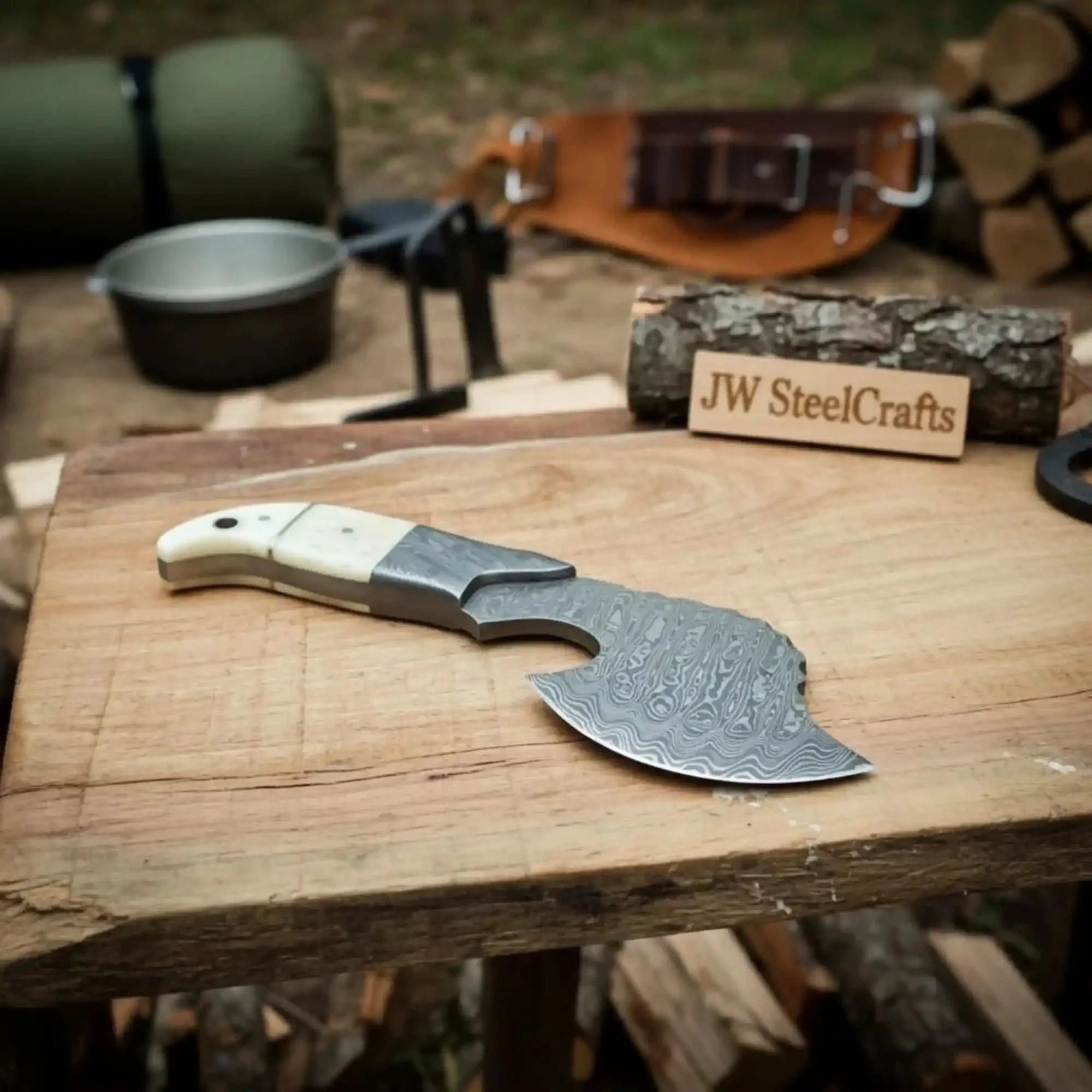 Damascus Steel Axe Viking Axe Hatchet Axe Bearded Axe Tomahawk by JW SteelCrafts, Southern lifestyle apparel detail photo 2