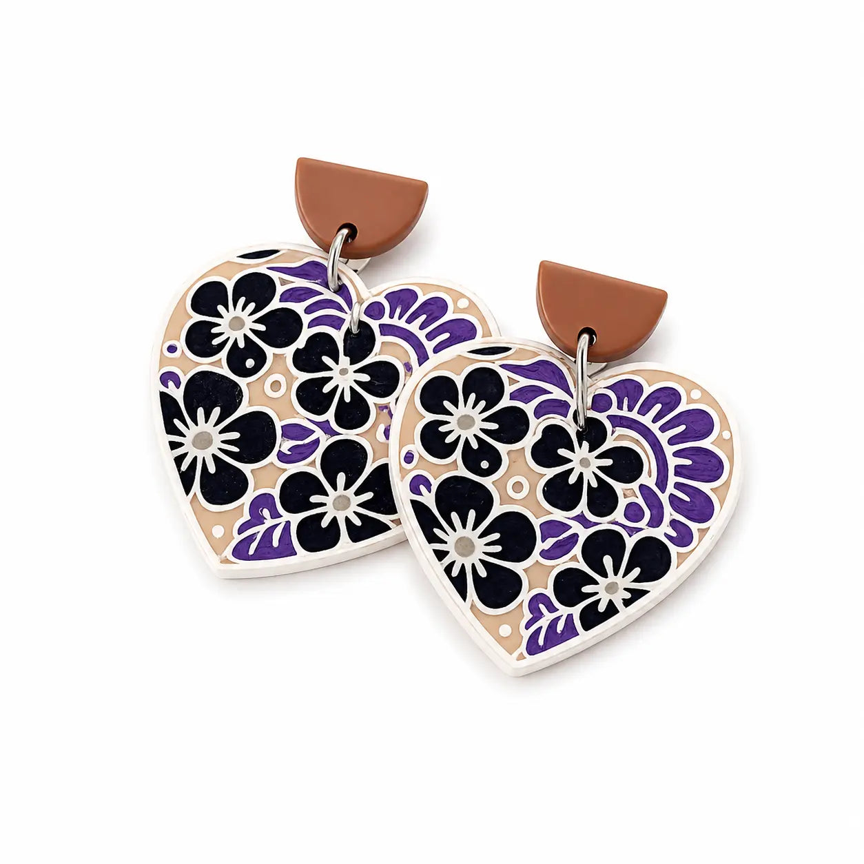 The Tween Space Floral Heart Statement Earrings — Handcrafted by Nora by The Tween Space, handmade jewelry detail photo 3