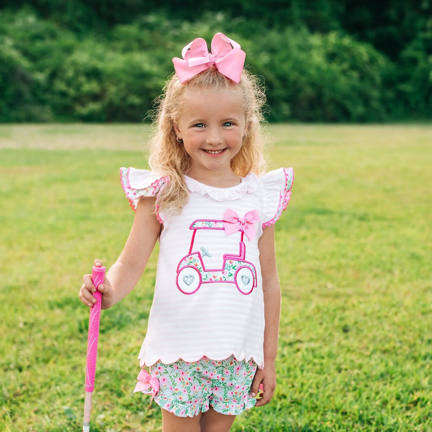 Floral Tee Time Girls Golf Short Set by Seven Lantern Lane, Southern lifestyle apparel main product photo