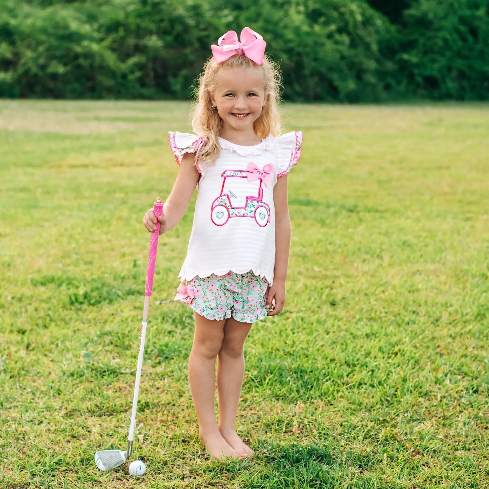 Floral Tee Time Girls Golf Short Set by Seven Lantern Lane, Southern lifestyle apparel detail photo 6