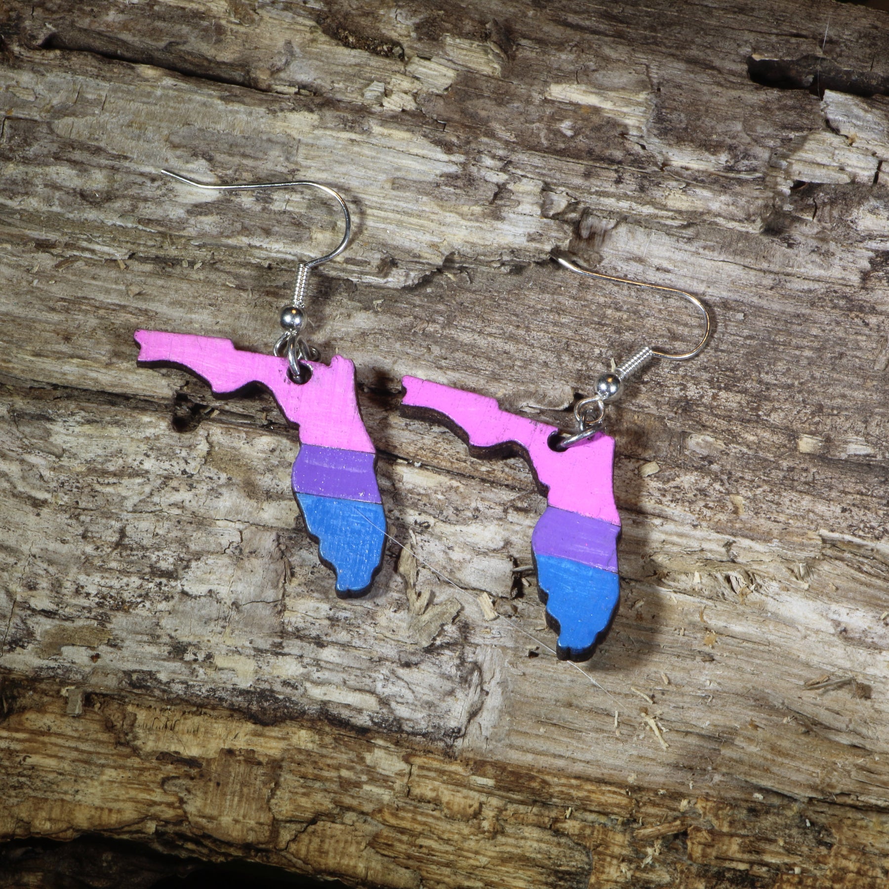 Florida Bisexual Pride Wooden Dangle Earrings | LGBTQ State Jewelry