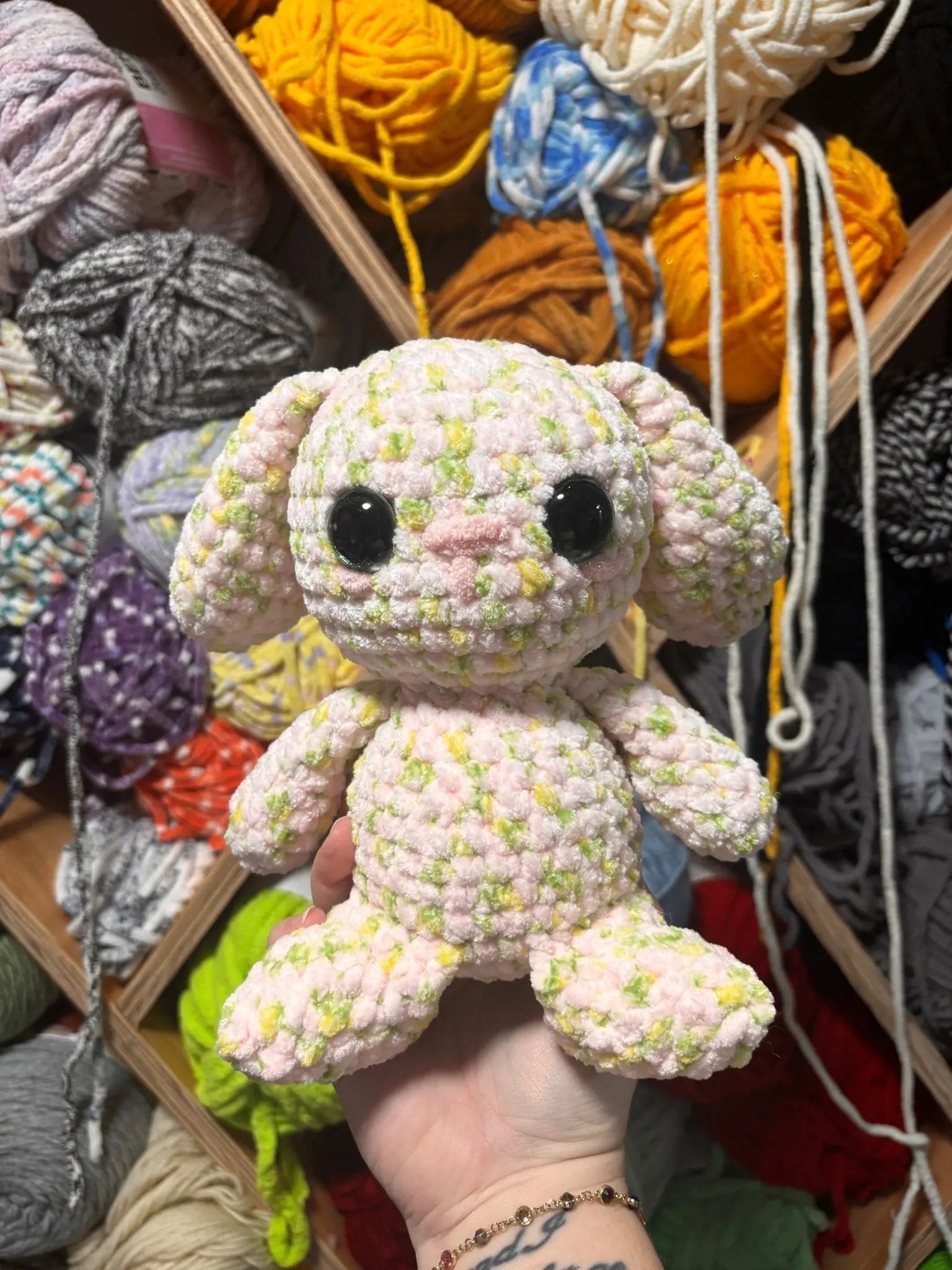 Crochet Bunny Rabbit Plush - Handmade Amigurumi Flower Toy - Spring Decor by Main Street Collective L.L.C.