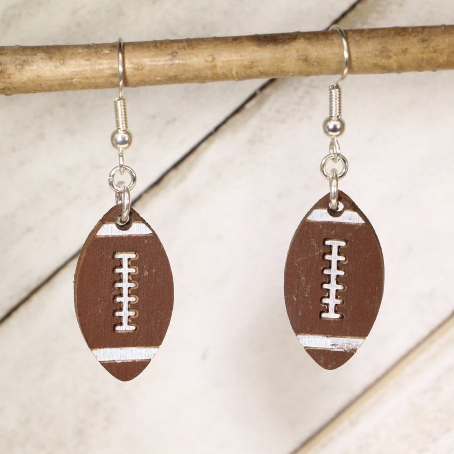 Football Wooden Dangle Earrings | Sports Jewelry by Cate's Concepts, LLC, handmade jewelry main product photo