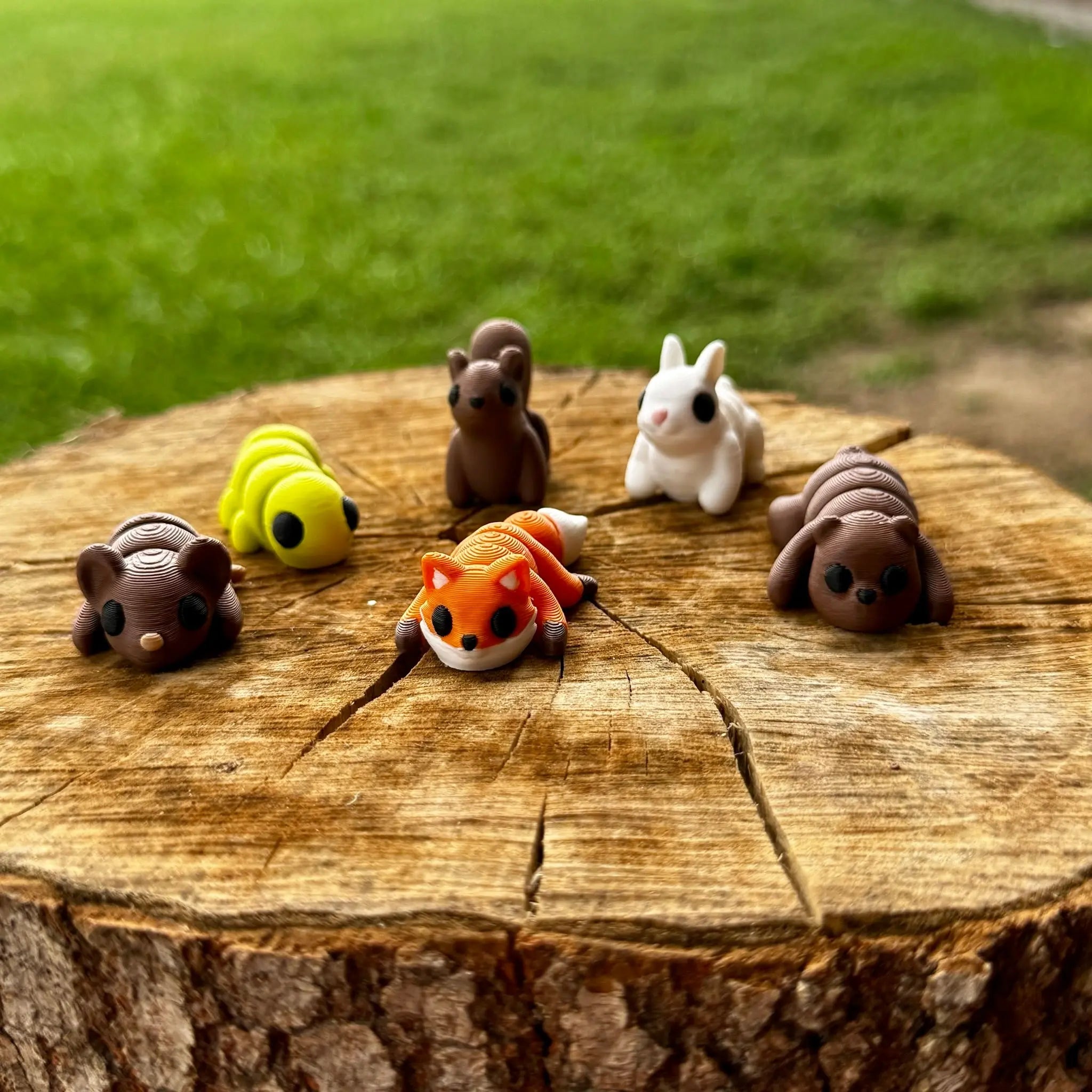 3D Printed Forest Animals: Fox, Squirrel, Bunny, Bear, Caterpillar.  Wholesale Bundle by Main Street Collective