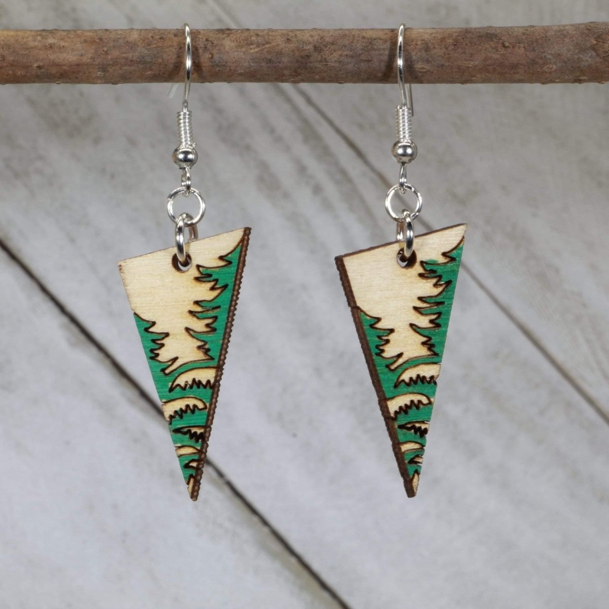 Forest Landscape Wooden Dangle Earrings | Nature Scenic Jewelry