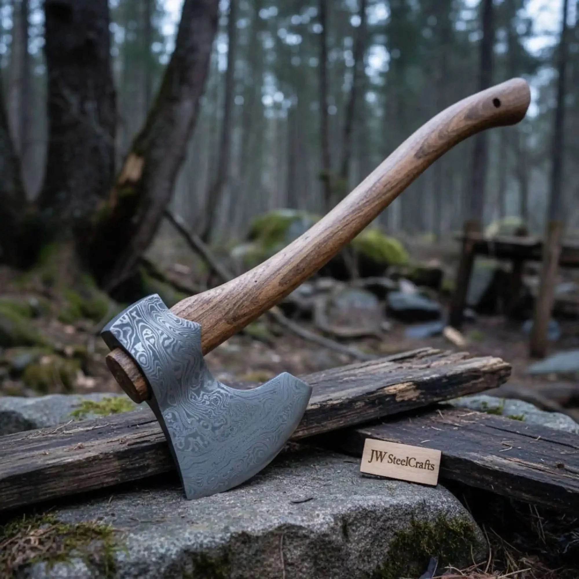 Scandinavian Bushcraft Forest Axe for Chopping, Splitting & Trail Work by JW SteelCrafts, handmade axe main product photo