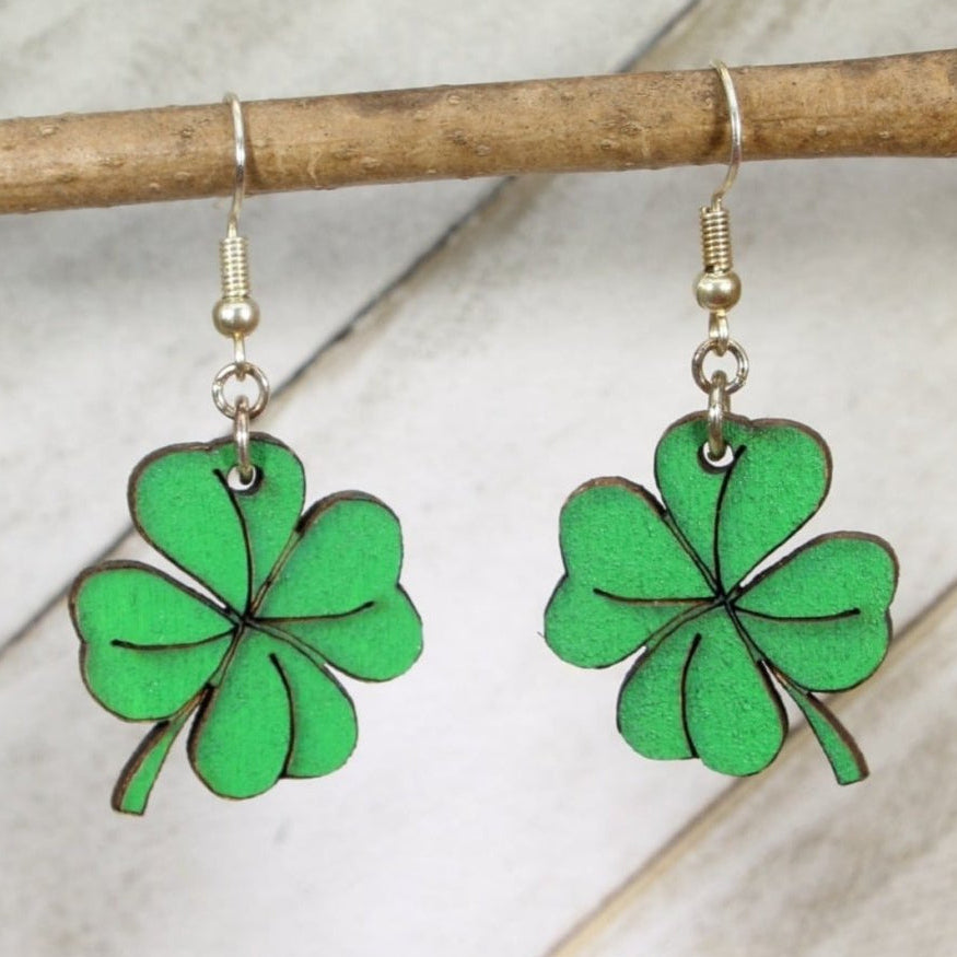 Four Leaf Clover Wooden Earrings | Lucky Irish Jewelry