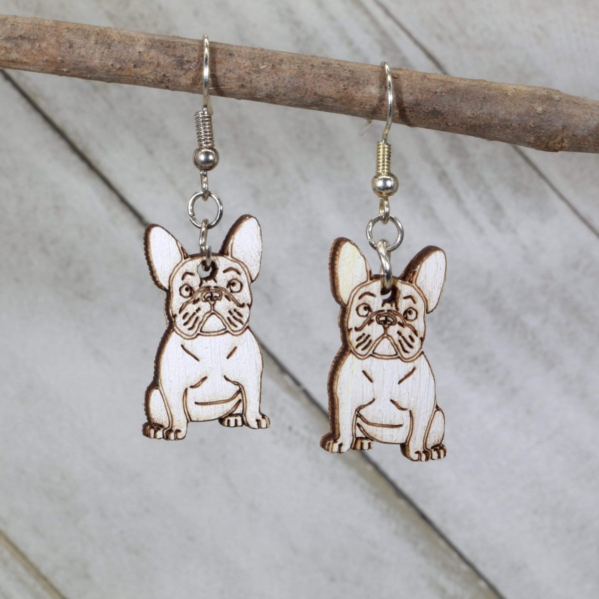 French Bulldog Wooden Earrings | Dog Lover Pet Jewelry by Cate's Concepts, LLC, handmade jewelry main product photo