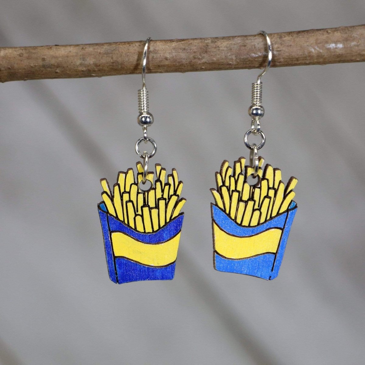 French Fry Wooden Dangle Earrings | Food Jewelry