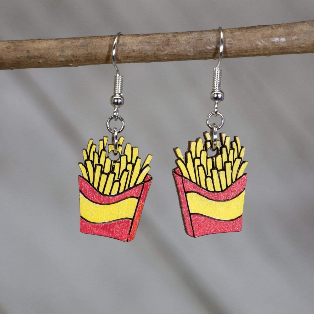 French Fry Wooden Dangle Earrings | Food Jewelry by Cate's Concepts, LLC, handmade jewelry main product photo