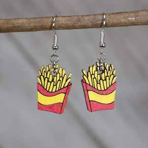 French Fry Wooden Dangle Earrings | Food Jewelry