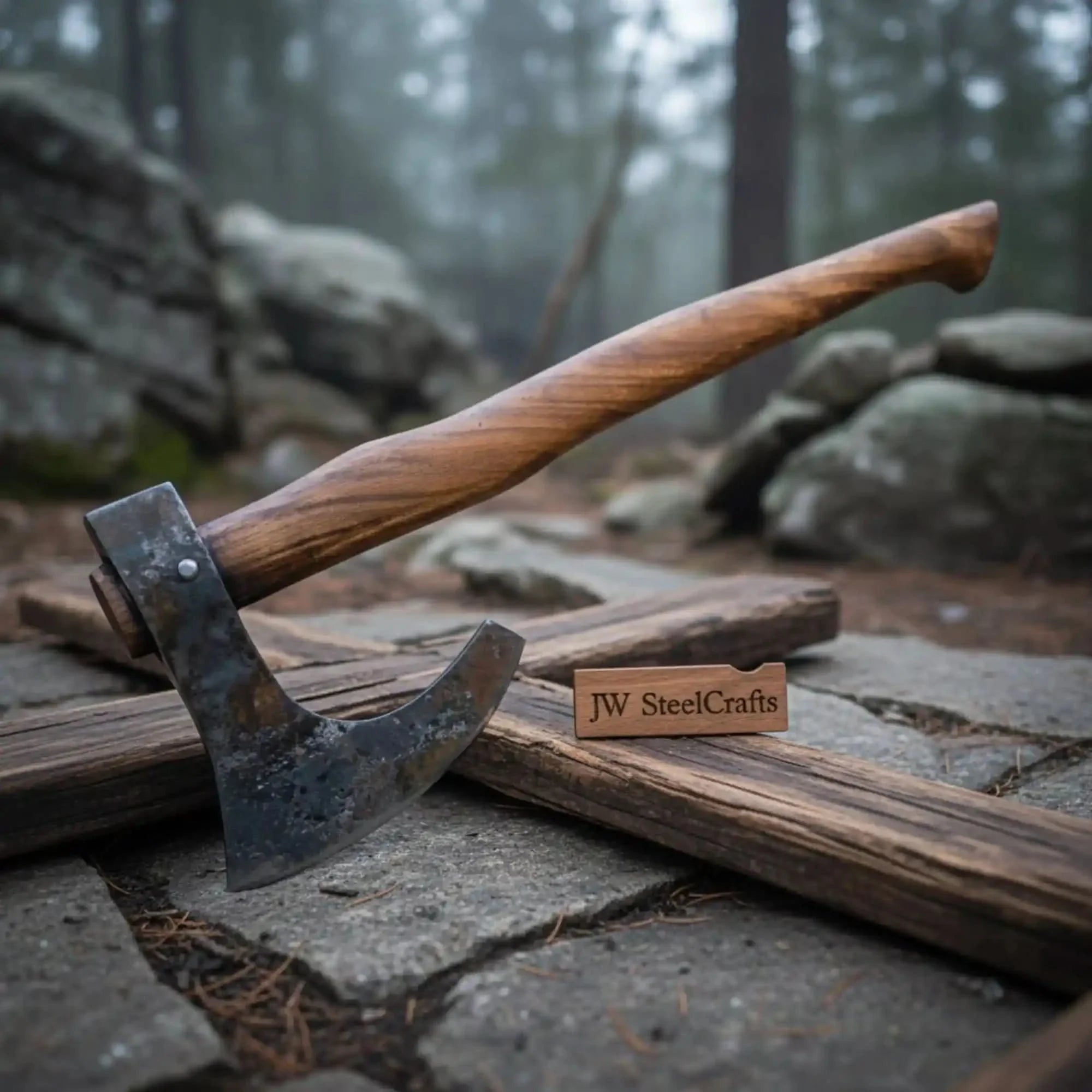 Real Forged Viking Combat Tomahawk bearded axe hatchet With Rose Wood Handle by JW SteelCrafts, Southern lifestyle apparel main product photo