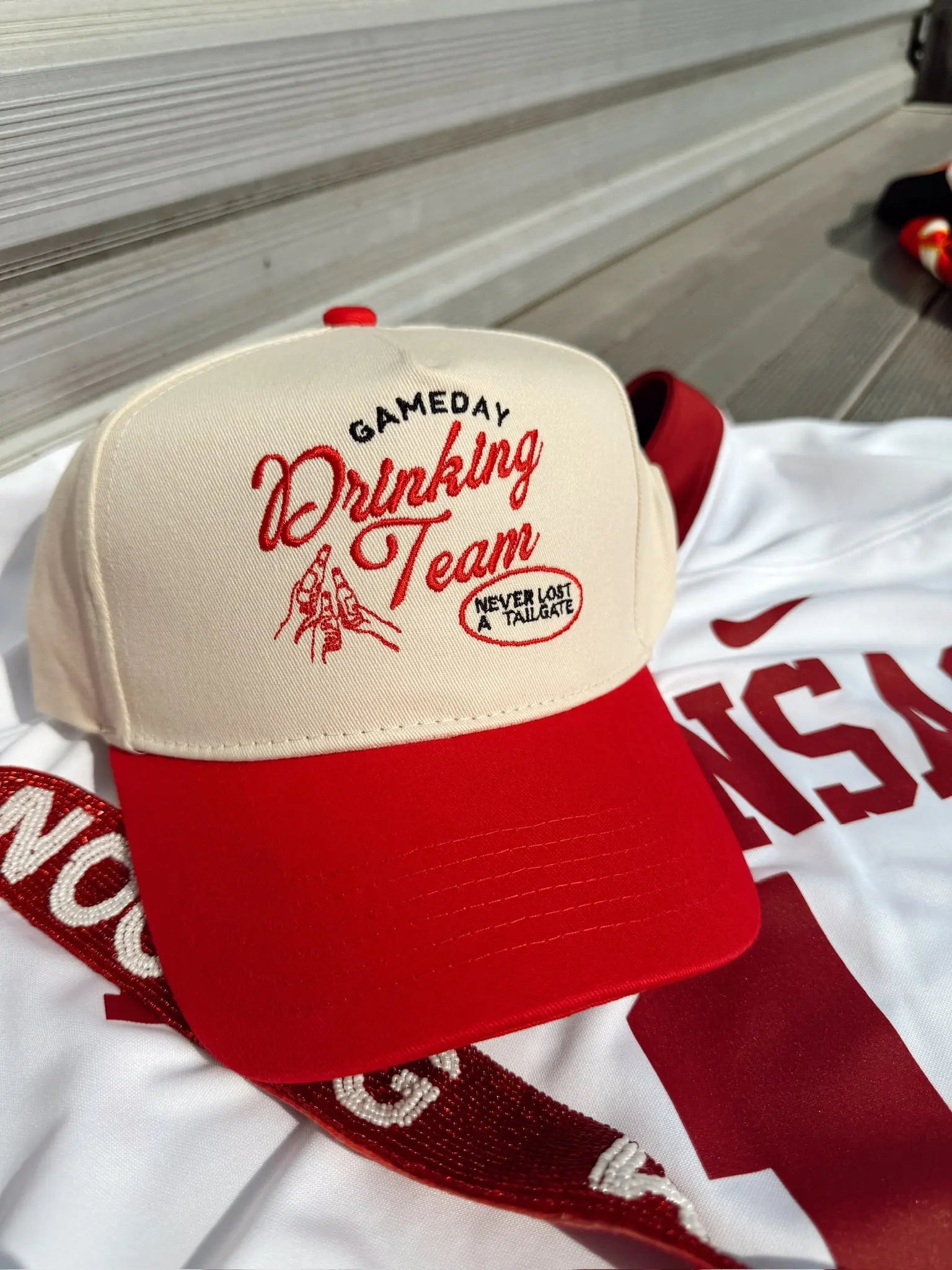 Gameday Drinking Team - Red Vintage Trucker Hat by KenzKustomz, Southern food gift main product photo