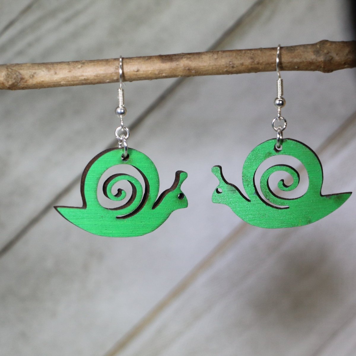 Garden Snail Wooden Dangle Earrings | Nature Animal Jewelry by Cate's Concepts, LLC, handmade jewelry detail photo 2