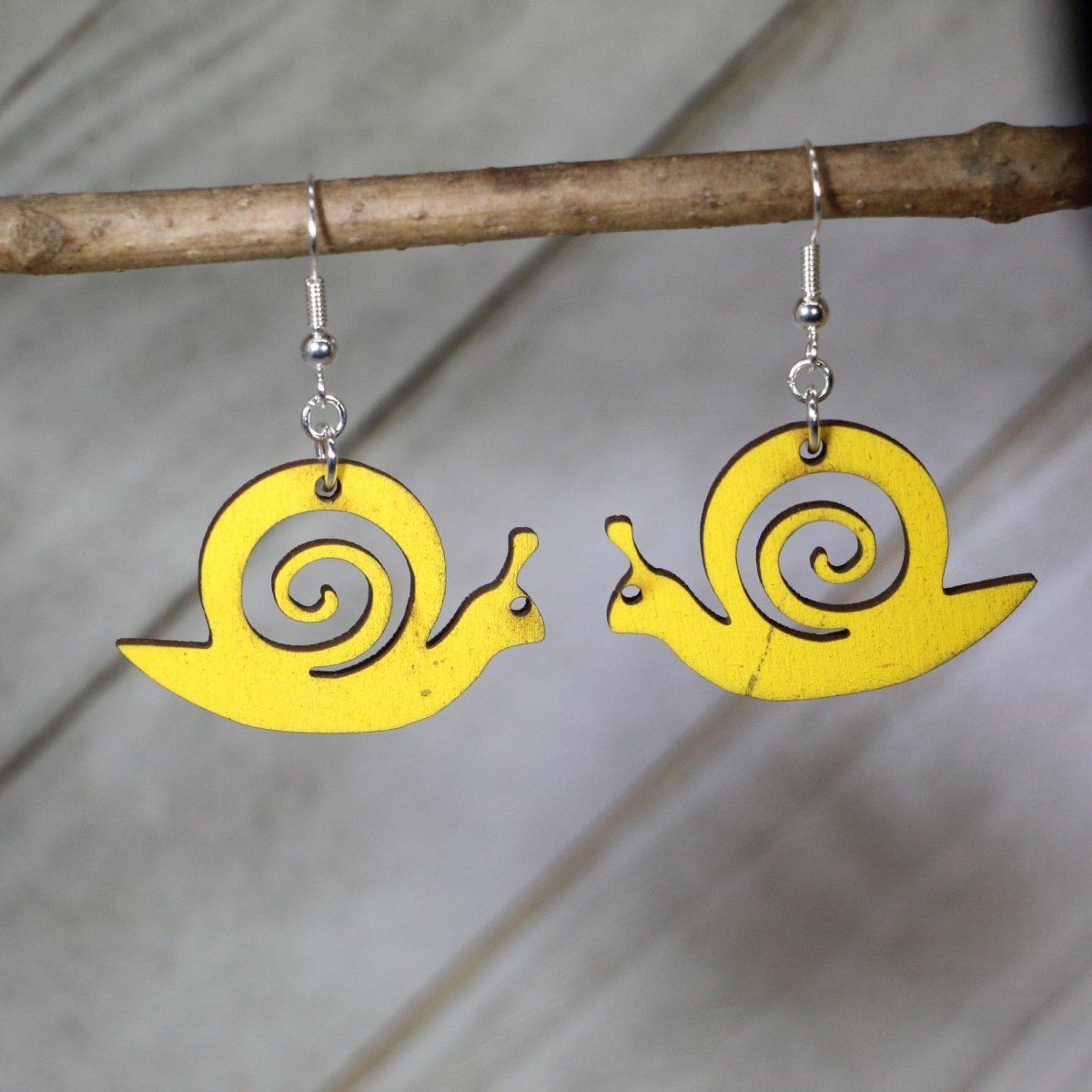 Garden Snail Wooden Dangle Earrings | Nature Animal Jewelry