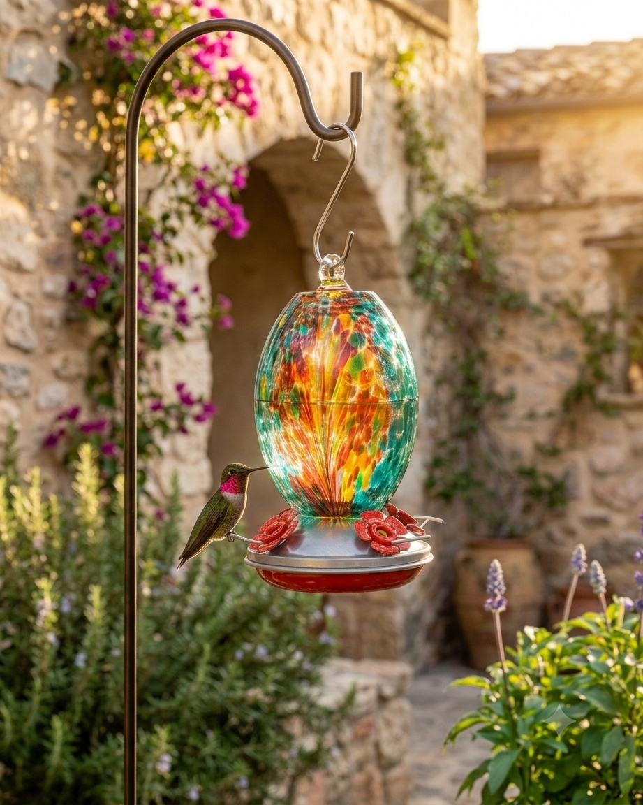 Fire and Ocean Olive glass hummingbird feeder by Mill Creek Products