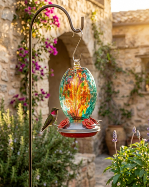 Fire and Ocean Olive glass hummingbird feeder by Mill Creek Products