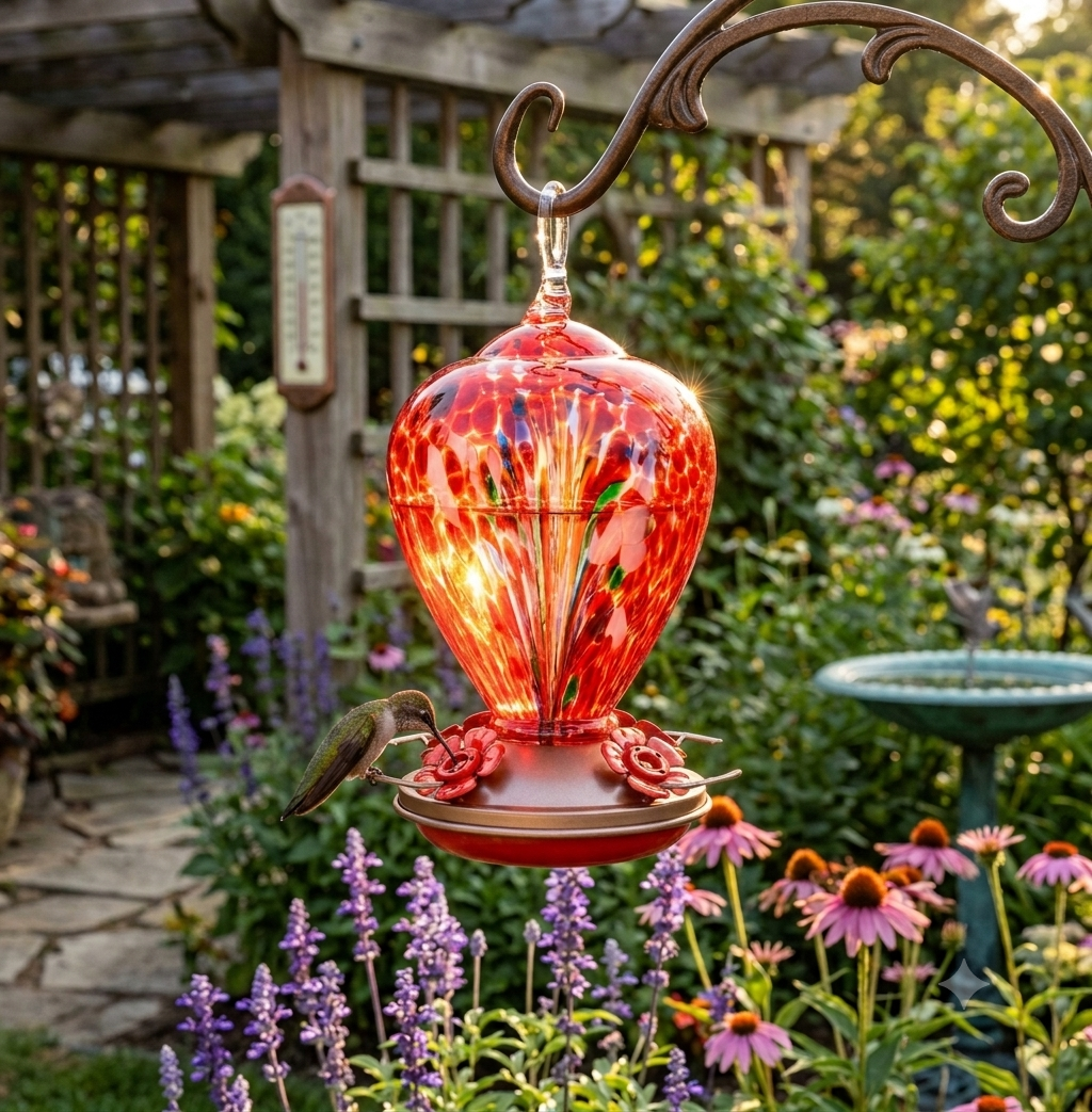 Crimson Calla glass hummingbird feeder by Mill Creek Products