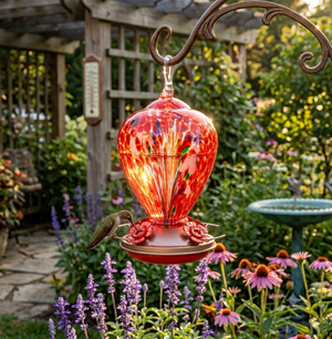 Crimson Calla glass hummingbird feeder by Mill Creek Products