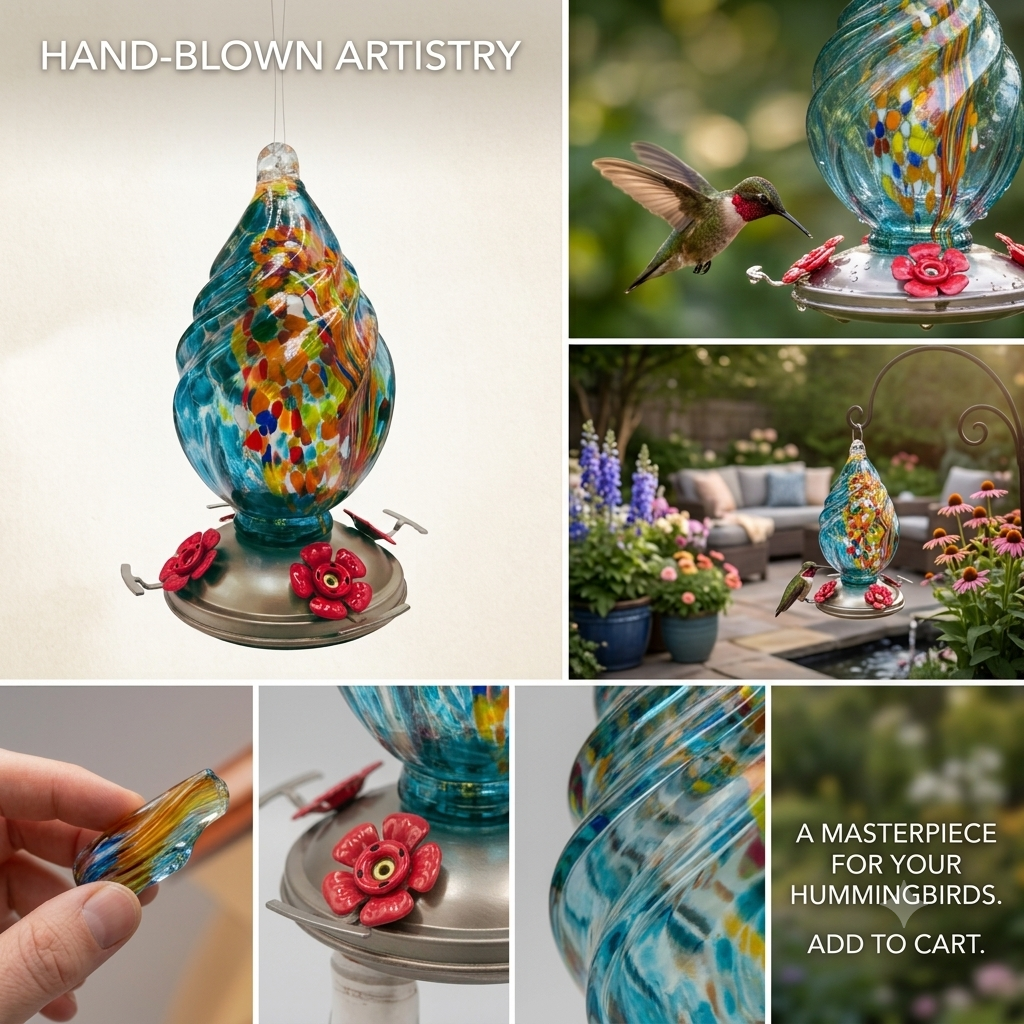 Aqua Confetti Teardrop glass hummingbird feeder by Mill Creek Products, detail image 4