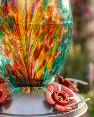 Fire and Ocean Olive glass hummingbird feeder by Mill Creek Products, detail image 3