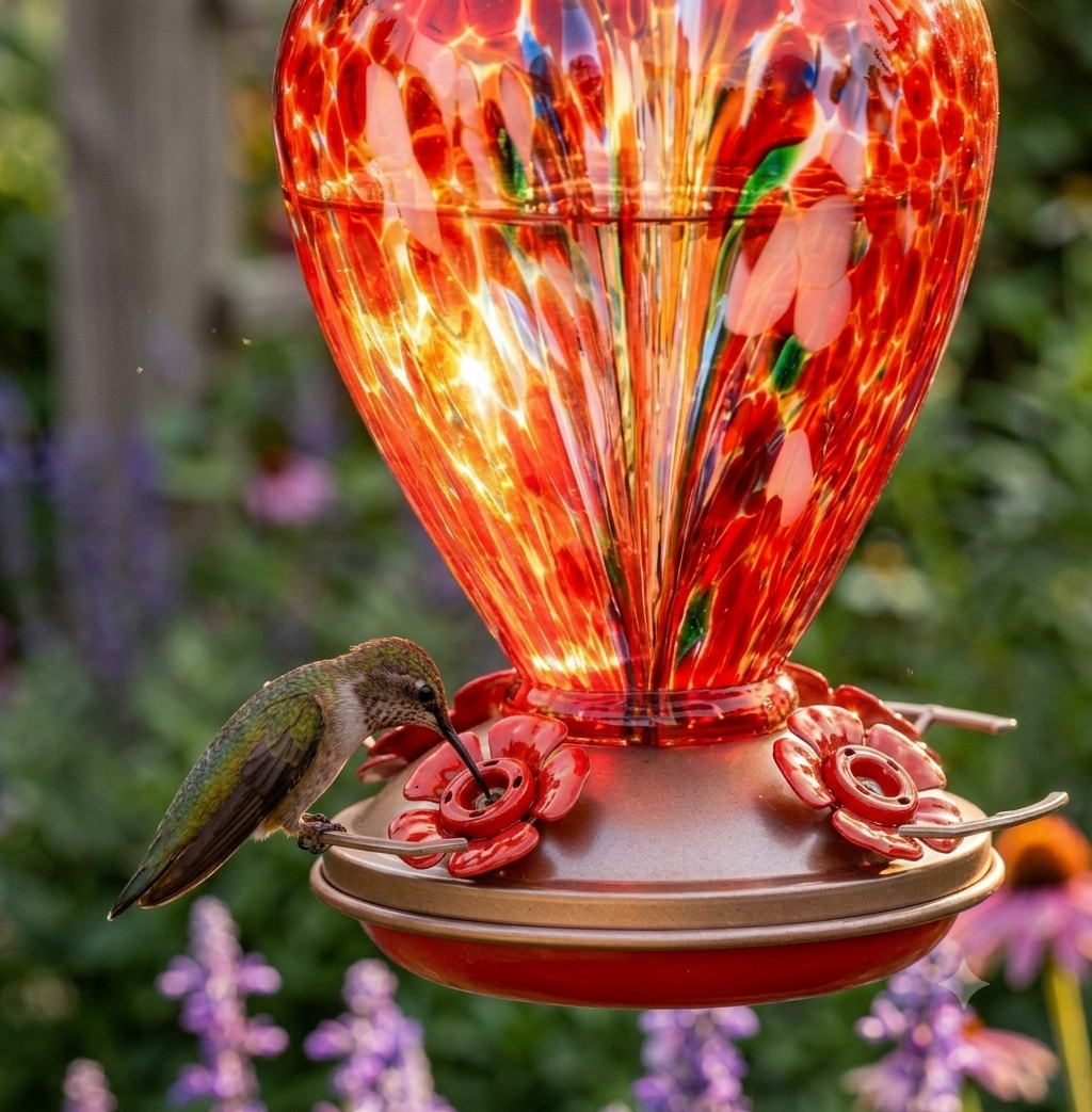 Crimson Calla glass hummingbird feeder by Mill Creek Products, detail image 2