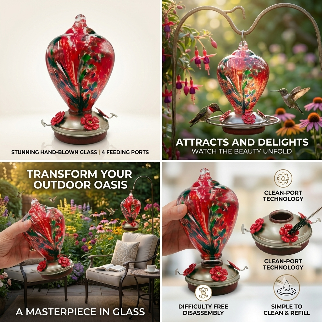 Crimson Calla glass hummingbird feeder by Mill Creek Products, detail image 5