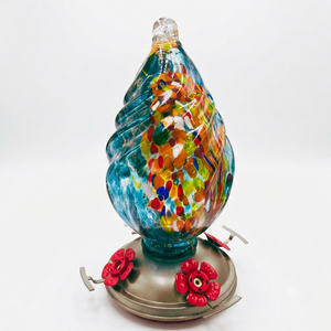 Aqua Confetti Teardrop glass hummingbird feeder by Mill Creek Products, detail image 2
