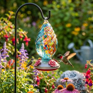 Aqua Confetti Teardrop glass hummingbird feeder by Mill Creek Products