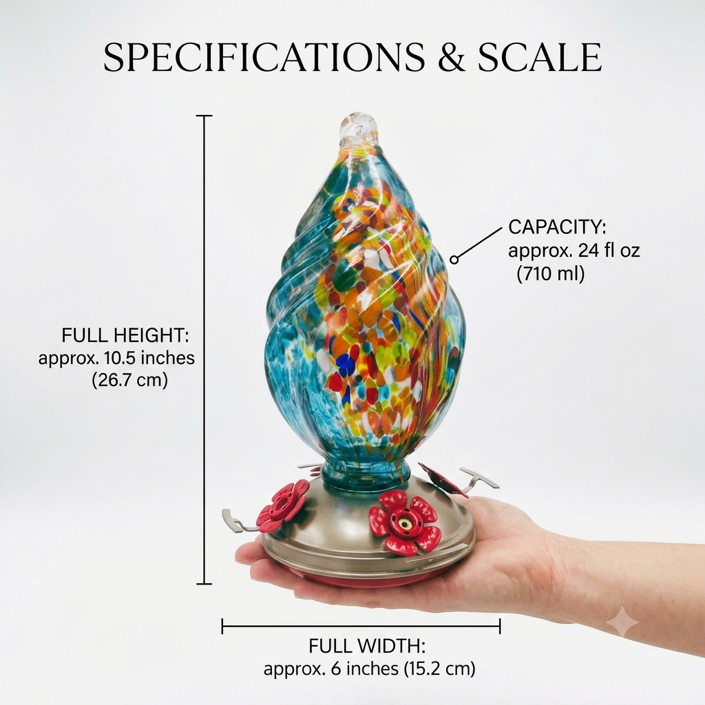 Aqua Confetti Teardrop glass hummingbird feeder by Mill Creek Products, detail image 5