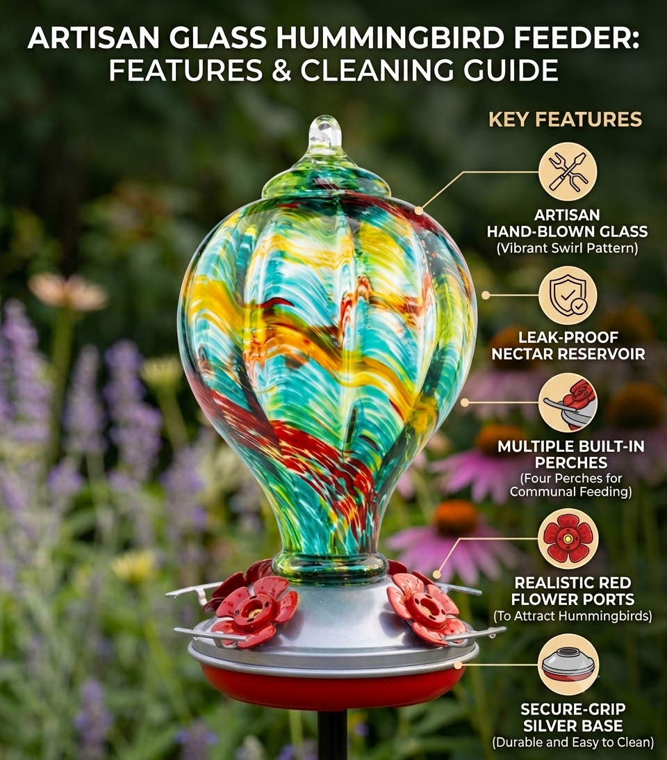 Solstice Balloon glass hummingbird feeder by Mill Creek Products, detail image 3
