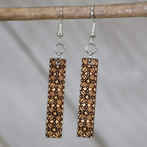 Geometric Floral Bar Wooden Dangle Earrings | Modern Jewelry