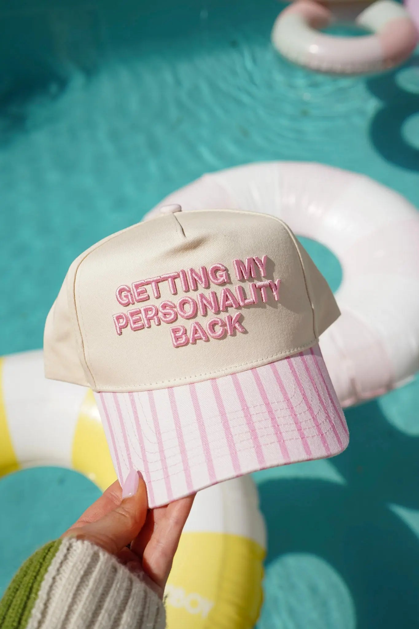 Getting my Personality Back - Pink Stripe Trucker Hat by KenzKustomz, Southern lifestyle apparel detail photo 2