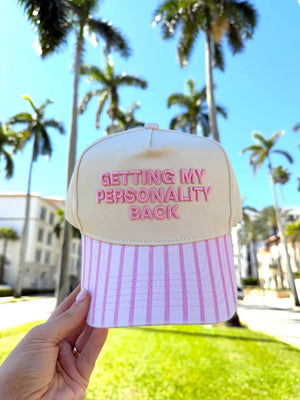 Getting my Personality Back - Pink Stripe Trucker Hat by KenzKustomz, Southern lifestyle apparel detail photo 4