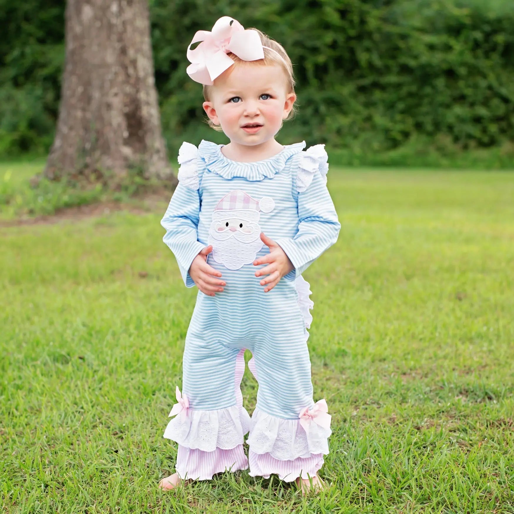 Girls Christmas Santa Romper by Seven Lantern Lane, Southern lifestyle apparel detail photo 3