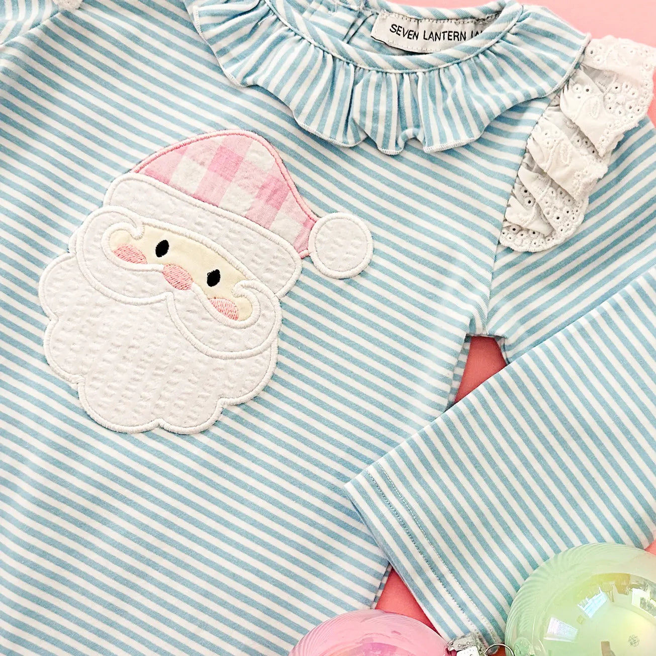 Girls Christmas Santa Romper by Seven Lantern Lane, Southern lifestyle apparel detail photo 5