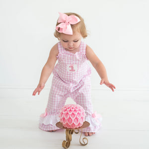 Girls Smocked First Birthday Longall by Seven Lantern Lane, children's boutique clothing detail photo 2