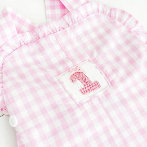 Girls Smocked First Birthday Longall by Seven Lantern Lane, children's boutique clothing detail photo 6