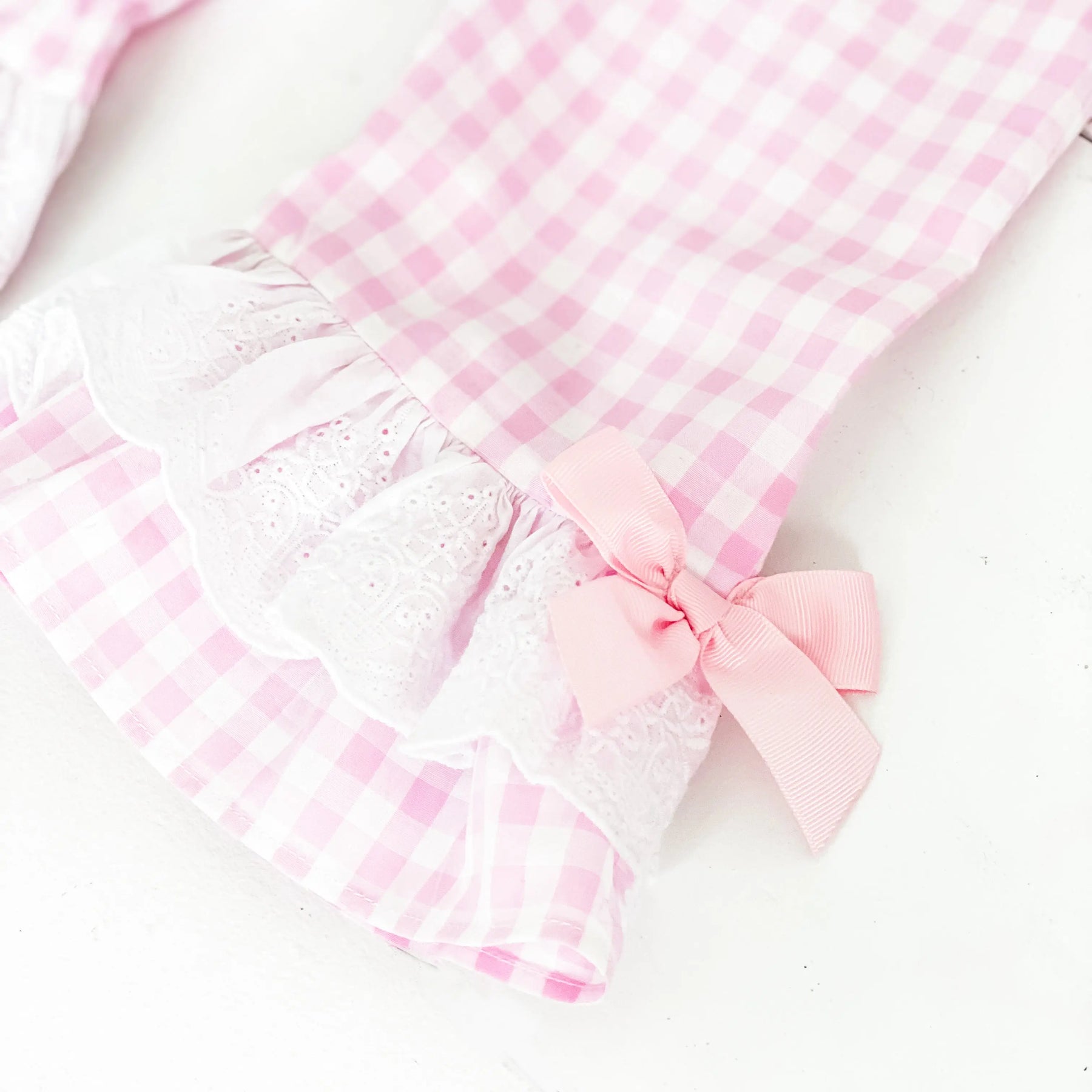 Girls Smocked First Birthday Longall by Seven Lantern Lane, children's boutique clothing detail photo 7