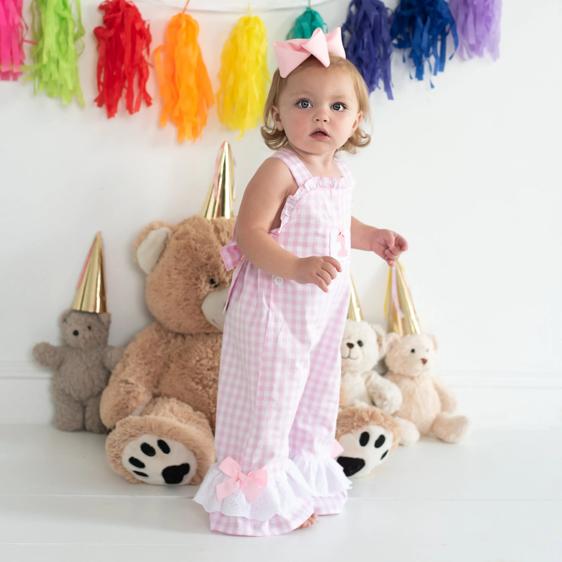 Girls Smocked First Birthday Longall by Seven Lantern Lane, children's boutique clothing detail photo 11