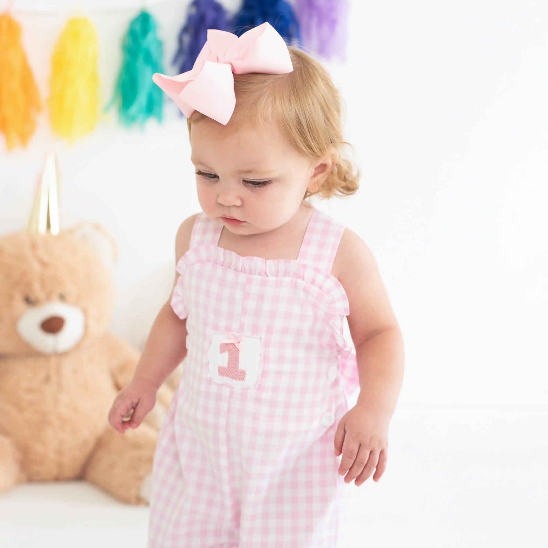 Girls Smocked First Birthday Longall by Seven Lantern Lane, children's boutique clothing detail photo 12