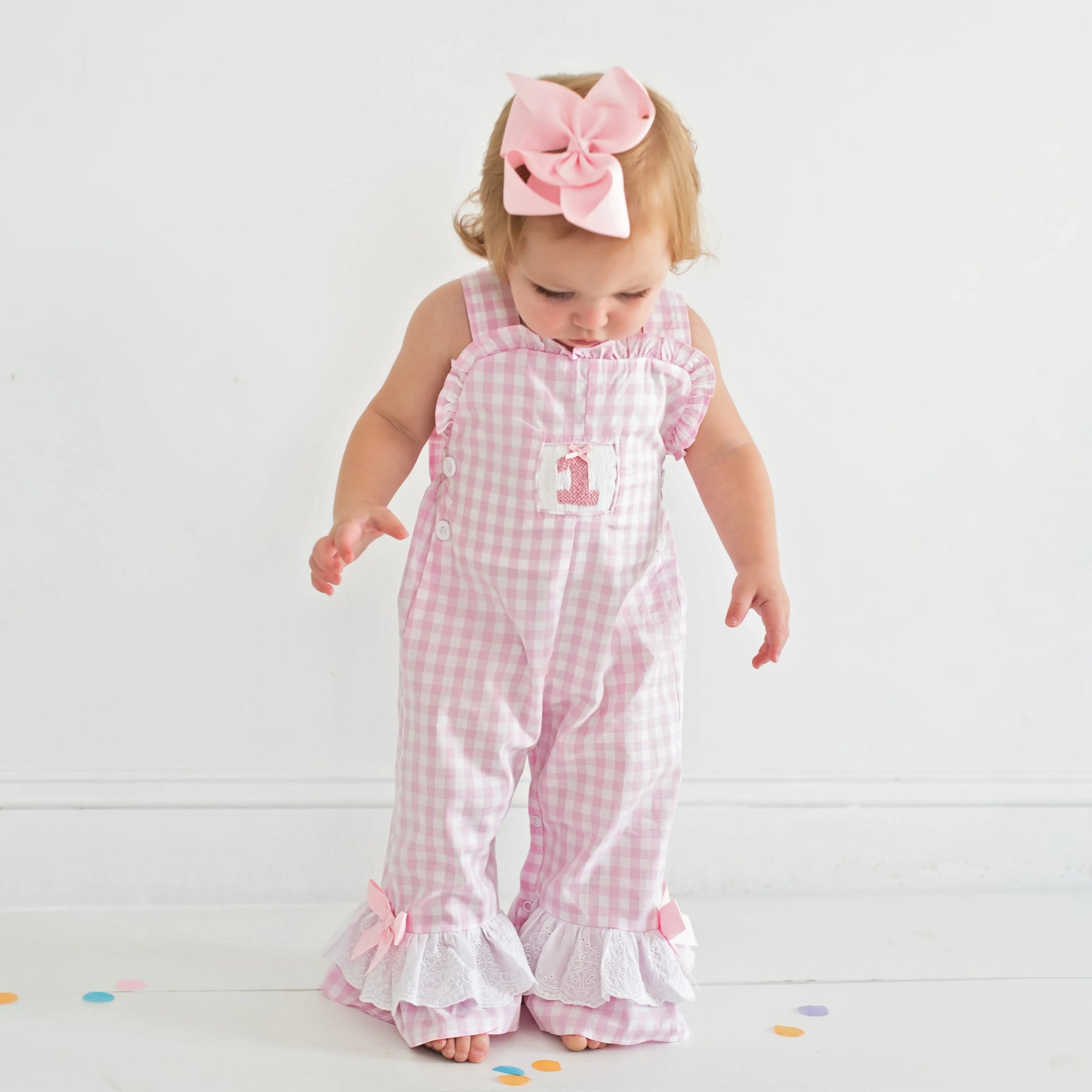 Girls Smocked First Birthday Longall by Seven Lantern Lane, children's boutique clothing detail photo 14