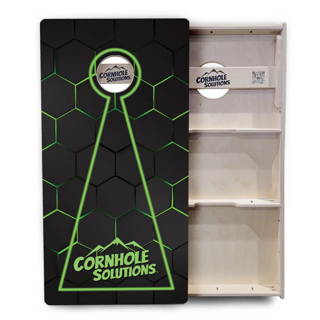 Glow Hole Black Backgound Cornhole Boards - Professional Tournament Series by Cornhole Solutions, custom cornhole board detail photo 6