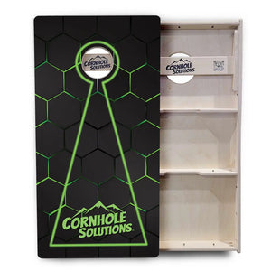 Glow Hole Black Backgound Cornhole Boards - Professional Tournament Series by Cornhole Solutions, custom cornhole board detail photo 6