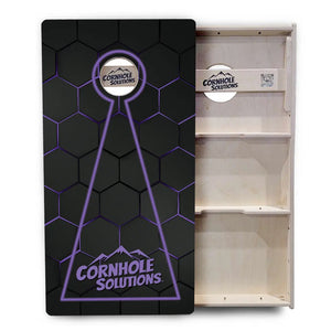 Glow Hole Black Backgound Cornhole Boards - Professional Tournament Series by Cornhole Solutions, custom cornhole board detail photo 10