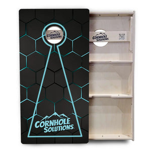 Glow Hole Black Backgound Cornhole Boards - Professional Tournament Series by Cornhole Solutions, custom cornhole board detail photo 14